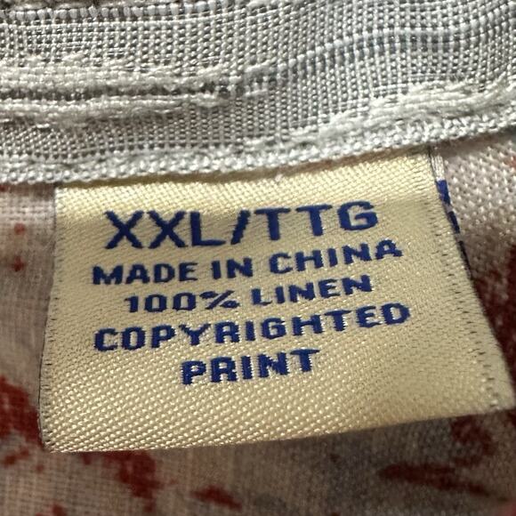 Tommy Bahama Shirt Mens XXL Orange Red Floral Hawaiian 100% Linen Short Sleeve - Picture 4 of 5